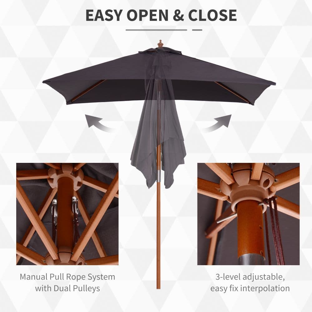 image-2m x 1.5m Tilt Mechanism Bamboo Wooden Frame Parasol Deep Grey