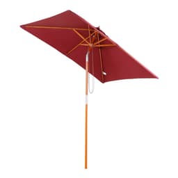 image-Wooden Patio Umbrella Market Parasol Outdoor Sunshade 6 Ribs Wine Red