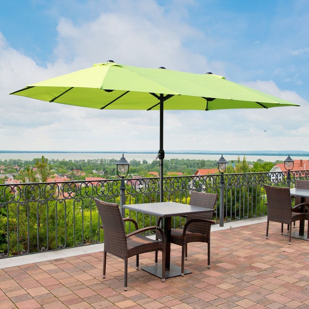 image-Sun Umbrella Canopy Double-sided Crank Sun Shade Shelter 4.6M Grass Green