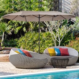 image-4.6m Double-Sided Patio Parasol Sun Umbrella-Tan