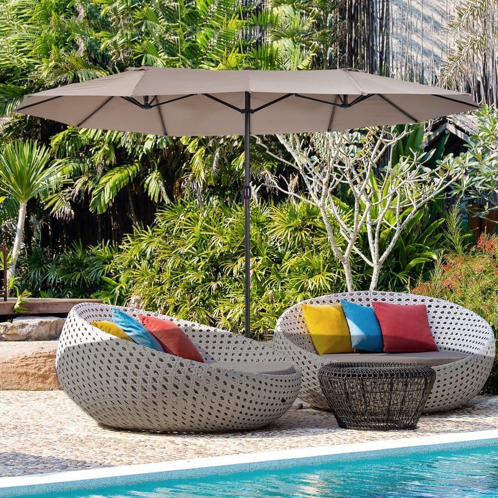 image-4.6m Double-Sided Patio Parasol Sun Umbrella-Tan