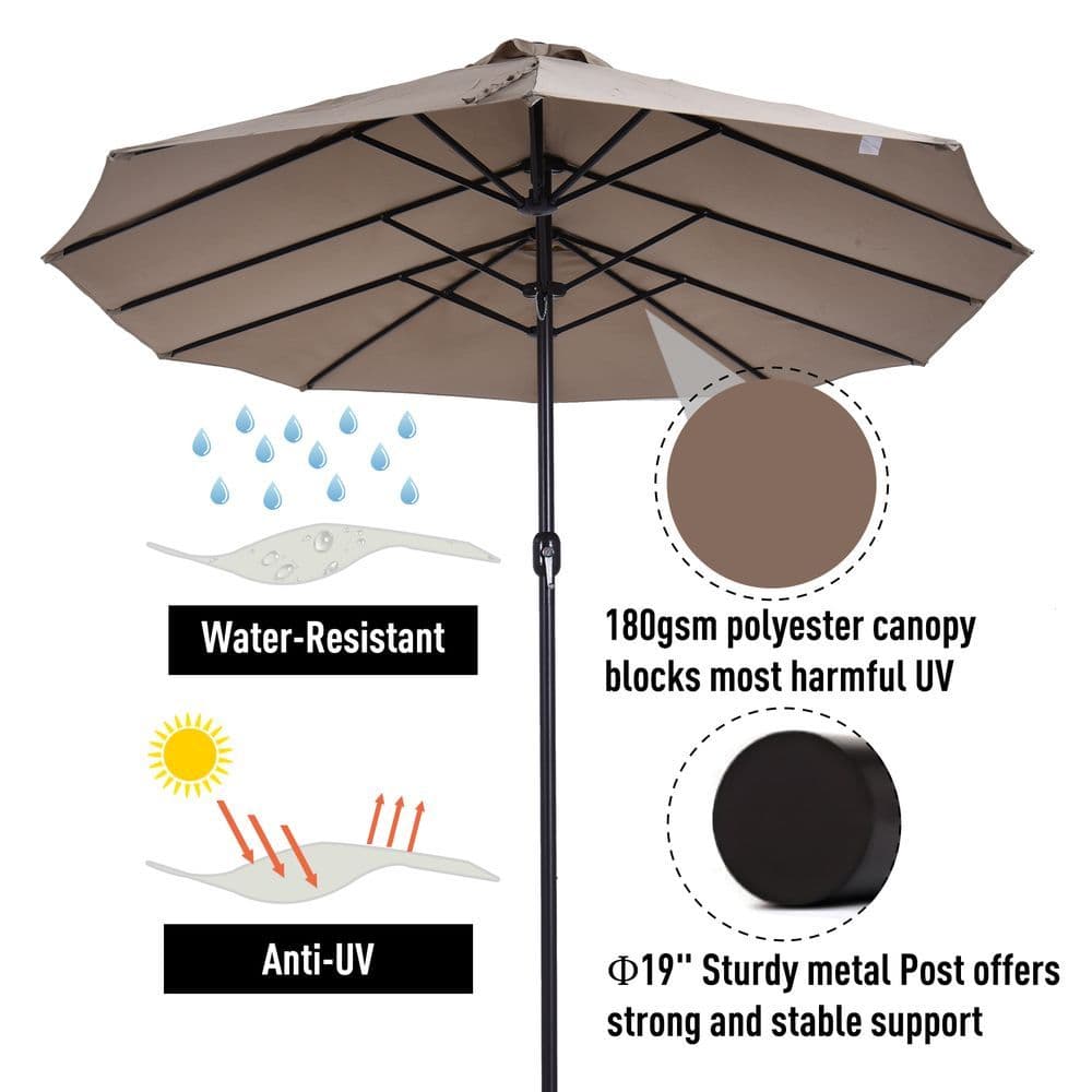 image-4.6m Double-Sided Patio Parasol Sun Umbrella-Tan