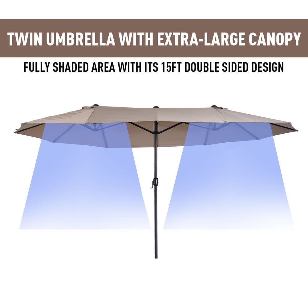 image-4.6m Double-Sided Patio Parasol Sun Umbrella-Tan