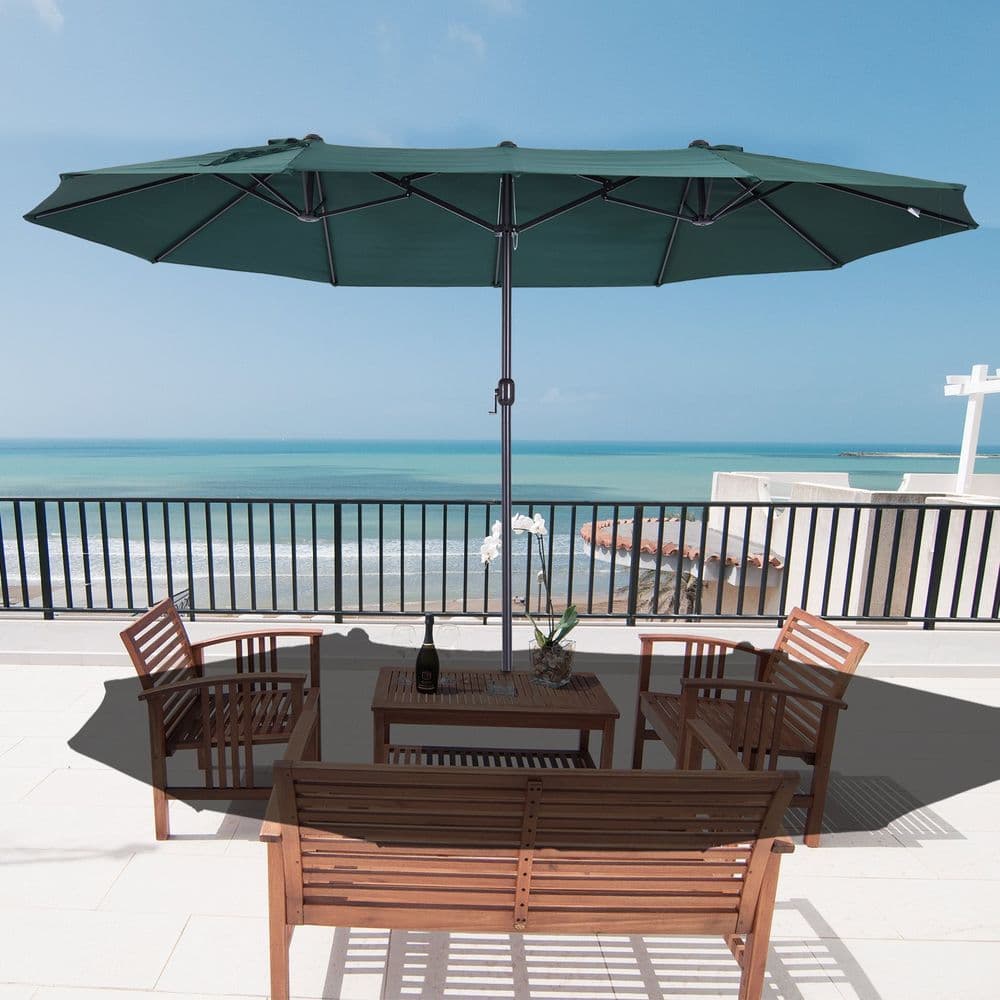 image-Sun Umbrella Canopy Double-sided Crank Sun Shade Shelter 4.6M Green