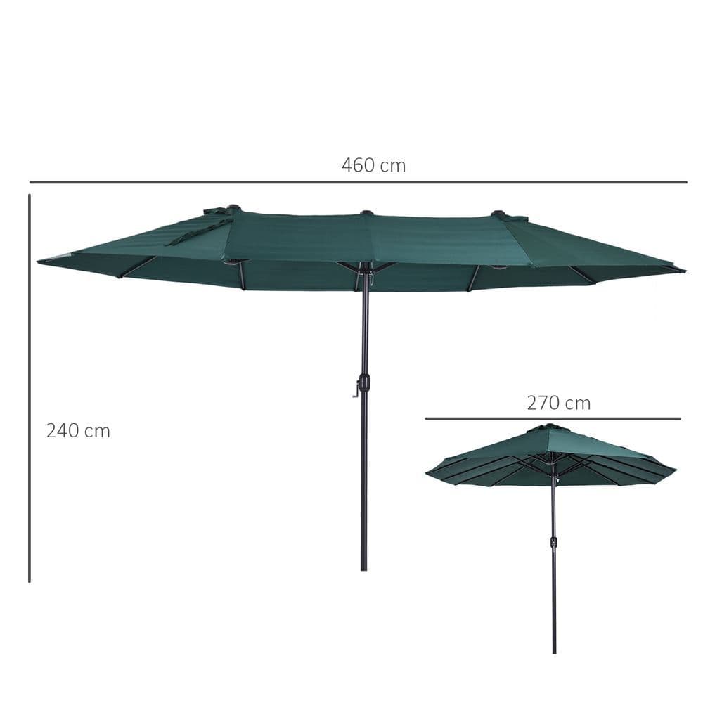image-Sun Umbrella Canopy Double-sided Crank Sun Shade Shelter 4.6M Green