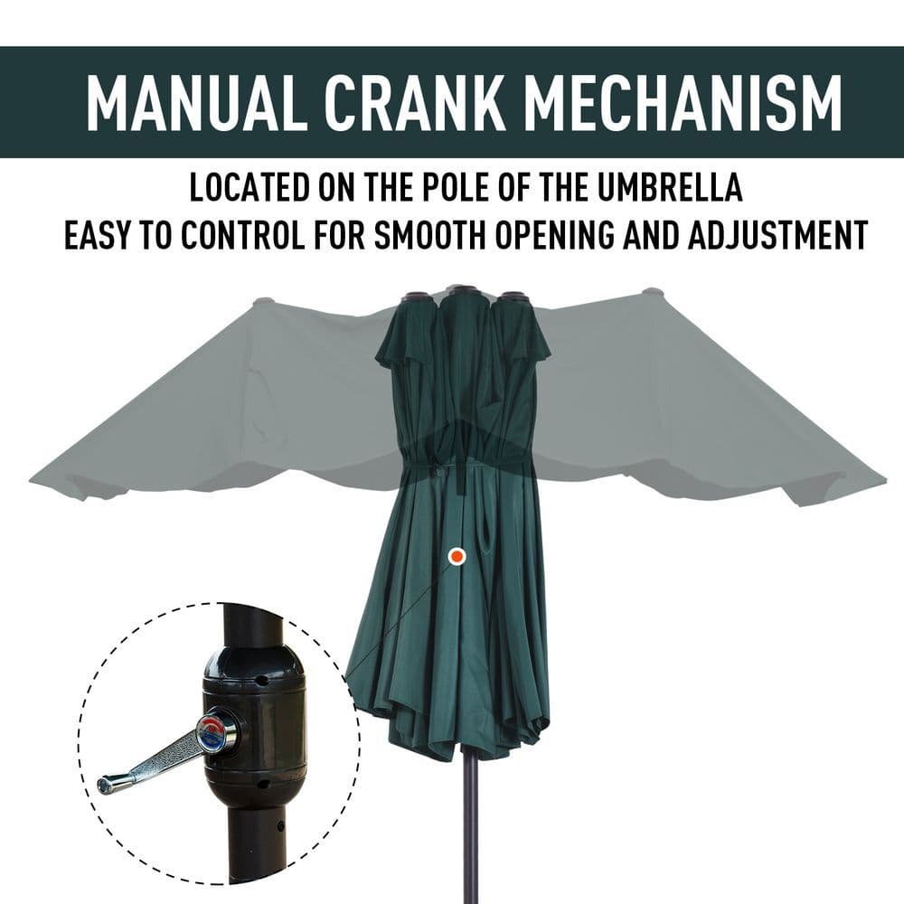 image-Sun Umbrella Canopy Double-sided Crank Sun Shade Shelter 4.6M Green