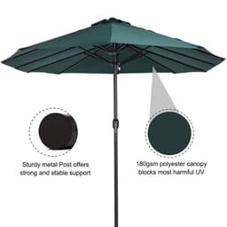 image-Sun Umbrella Canopy Double-sided Crank Sun Shade Shelter 4.6M Green