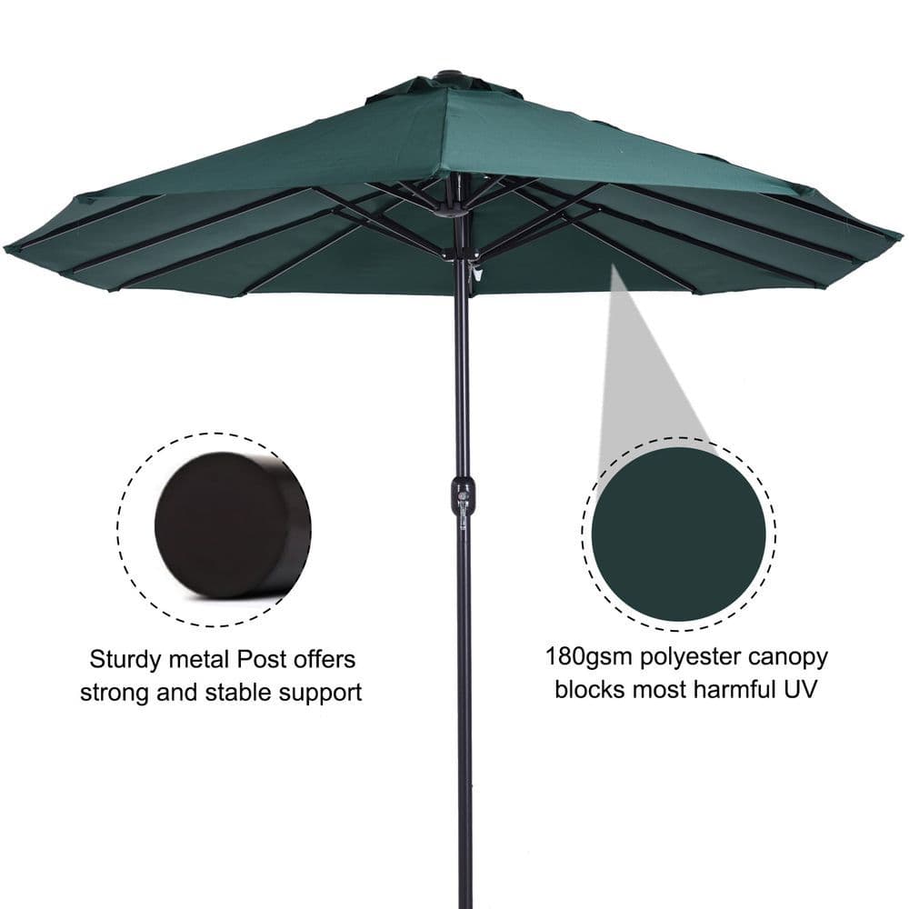 image-Sun Umbrella Canopy Double-sided Crank Sun Shade Shelter 4.6M Green