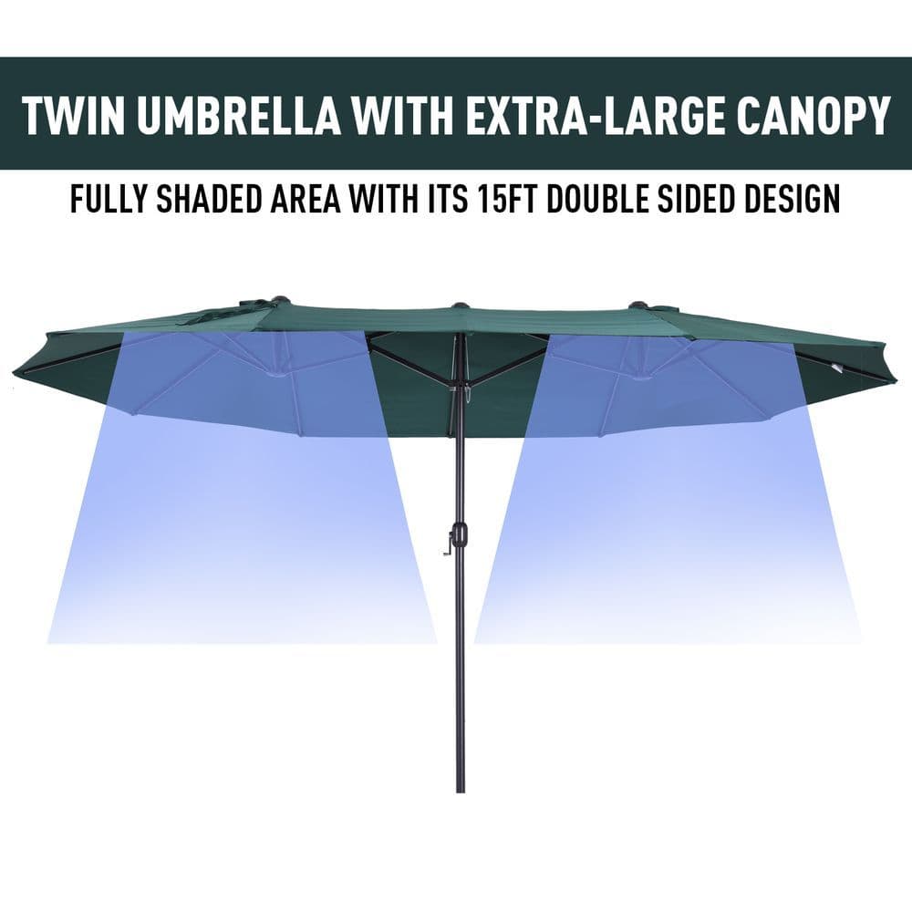 image-Sun Umbrella Canopy Double-sided Crank Sun Shade Shelter 4.6M Green