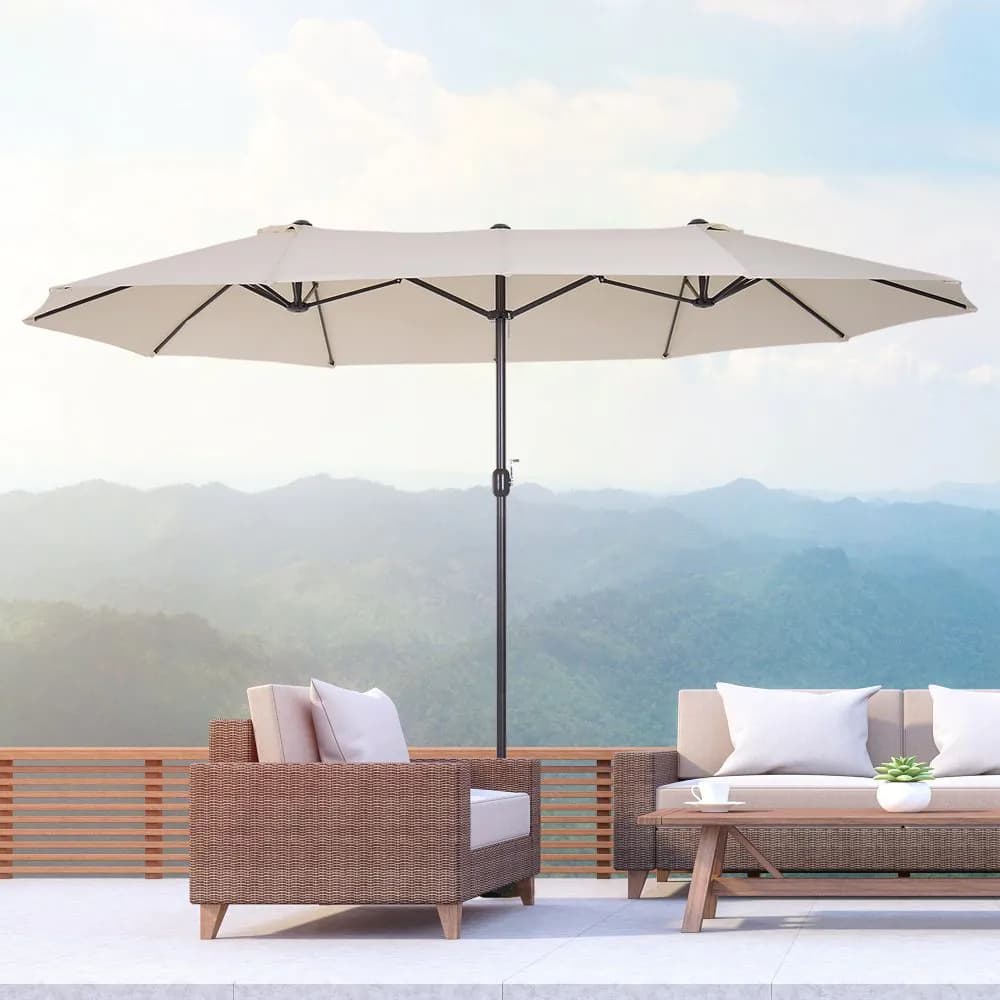 image-4.6m Double-Sided Patio Parasol Sun Umbrella-Cream White
