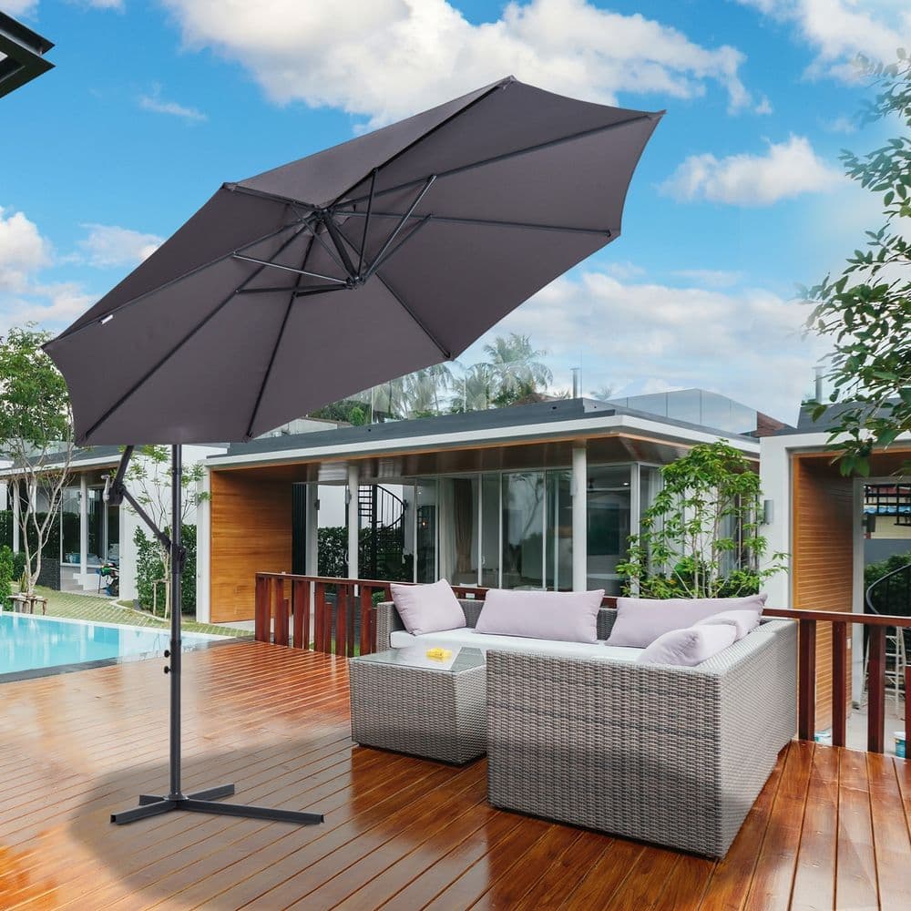 image-3mt Cantilever Umbrella Garden Banana Parasol Patio Hanging Sun Shade - Grey