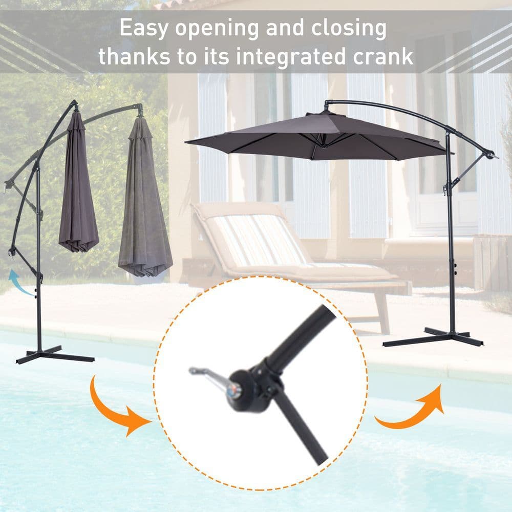 image-3mt Cantilever Umbrella Garden Banana Parasol Patio Hanging Sun Shade - Grey