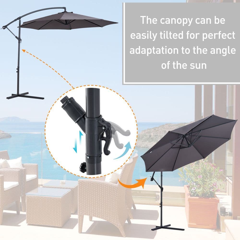 image-3mt Cantilever Umbrella Garden Banana Parasol Patio Hanging Sun Shade - Grey