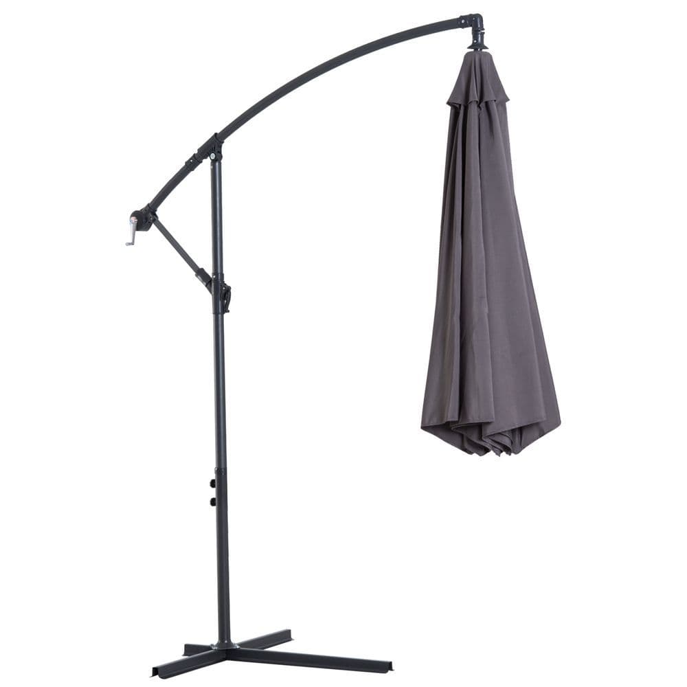 image-3mt Cantilever Umbrella Garden Banana Parasol Patio Hanging Sun Shade - Grey