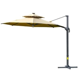 image-3m Cantilever Parasol w/ Solar Lights Power Bank Garden Umbrella 2-Tier Roof