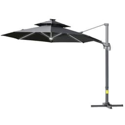 image-3m Cantilever Parasol w/ Solar Lights Power Bank Garden Umbrella 2-Tier Roof