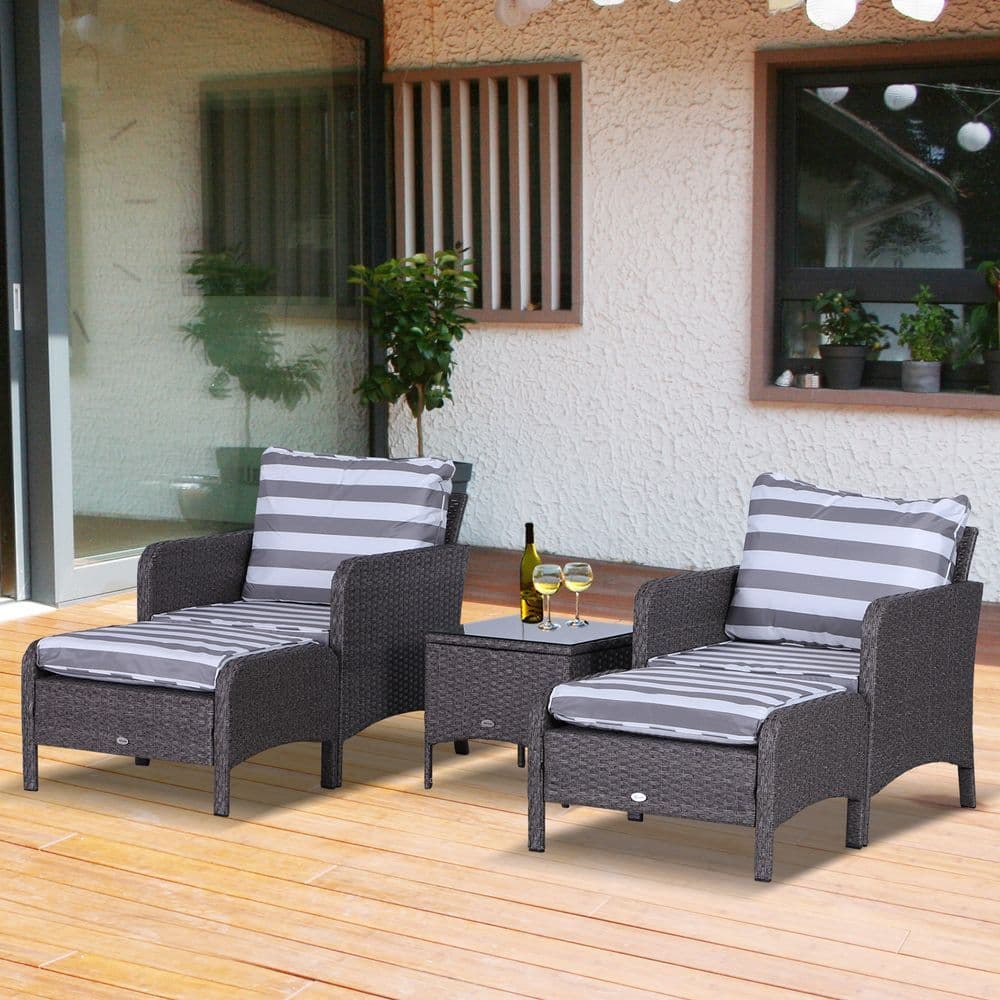 image-5-Piece PE Rattan Outdoor Garden Furniture Set Dark Grey