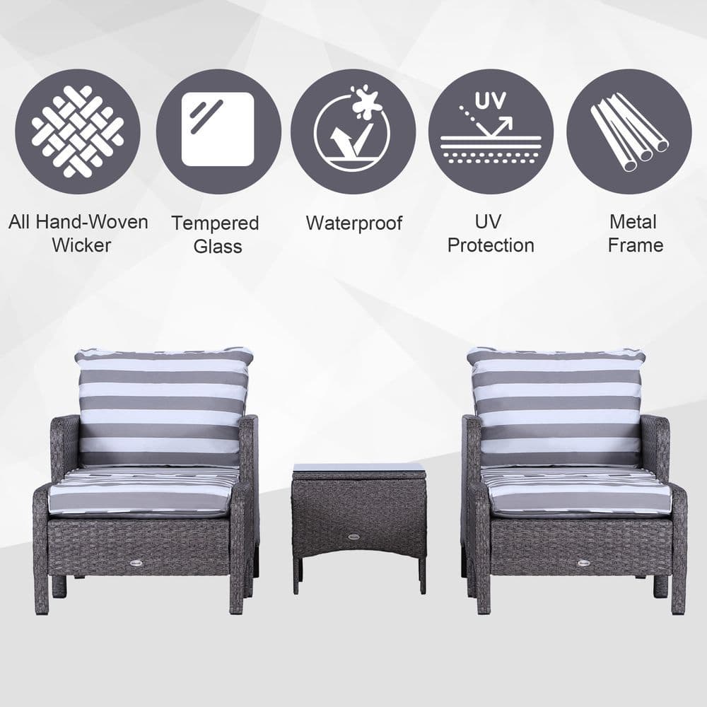 image-5-Piece PE Rattan Outdoor Garden Furniture Set Dark Grey