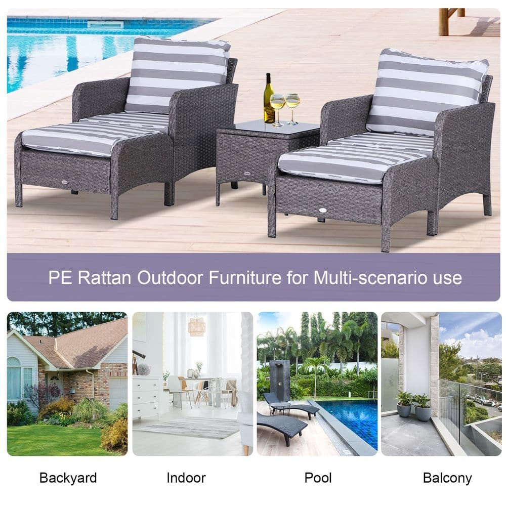 image-5-Piece PE Rattan Outdoor Garden Furniture Set Dark Grey