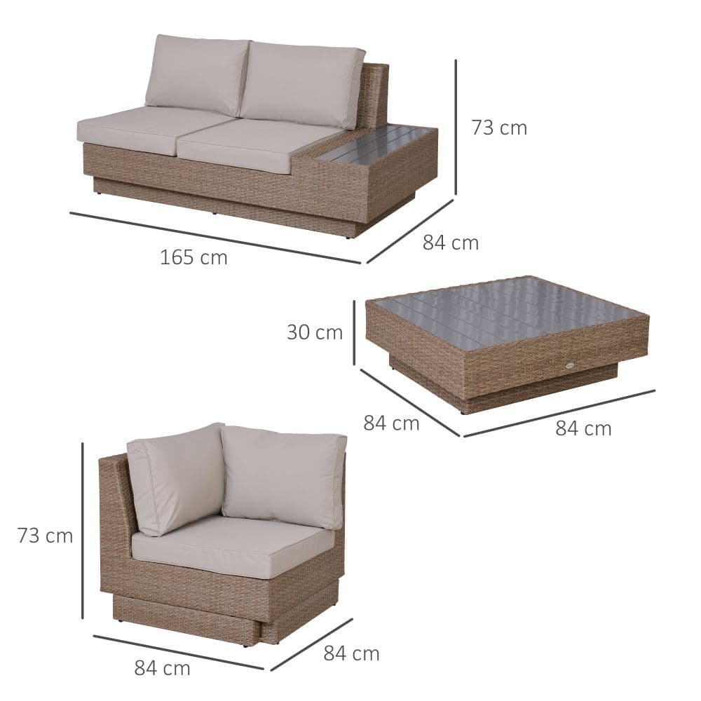 image-4Pcs Rattan Sofa Garden Set Coffee Table Chairs Loveseat Outdoor Cushion Beige