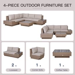 image-4Pcs Rattan Sofa Garden Set Coffee Table Chairs Loveseat Outdoor Cushion Beige