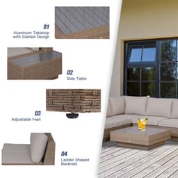 image-4Pcs Rattan Sofa Garden Set Coffee Table Chairs Loveseat Outdoor Cushion Beige