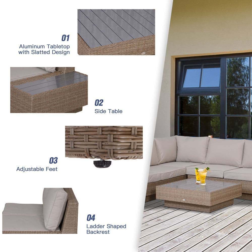 image-4Pcs Rattan Sofa Garden Set Coffee Table Chairs Loveseat Outdoor Cushion Beige