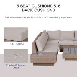 image-4Pcs Rattan Sofa Garden Set Coffee Table Chairs Loveseat Outdoor Cushion Beige