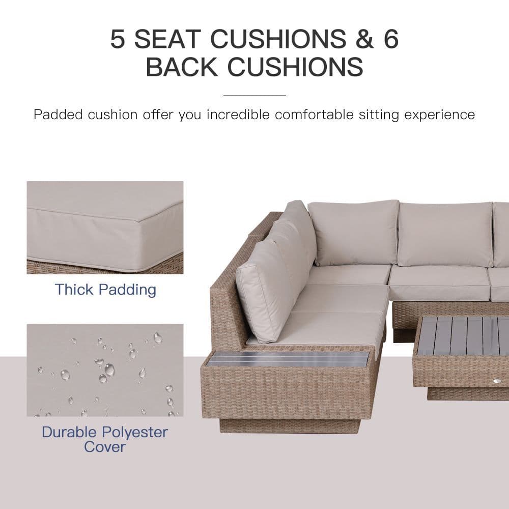 image-4Pcs Rattan Sofa Garden Set Coffee Table Chairs Loveseat Outdoor Cushion Beige