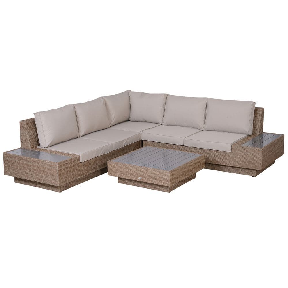 image-4Pcs Rattan Sofa Garden Set Coffee Table Chairs Loveseat Outdoor w/ Cushion