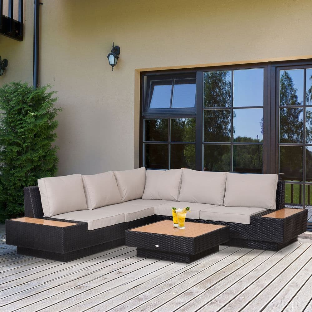 image-4Pcs Rattan Sofa Garden Set Coffee Table Chairs Loveseat Outdoor w/ Cushion