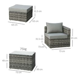 image-5 Pcs PE Rattan Armchair Outdoor Garden Seating Comfort Balcony Home -Mixed Grey
