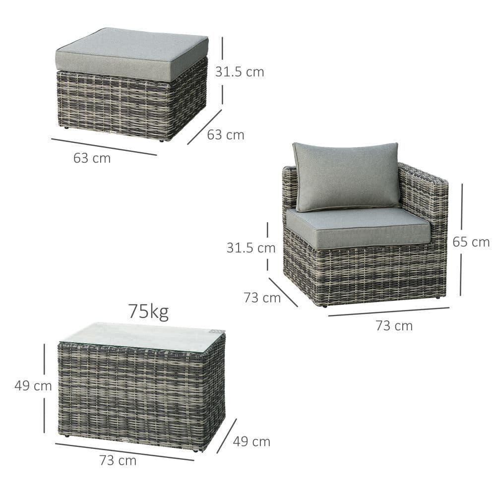 image-5 Pcs PE Rattan Armchair Outdoor Garden Seating Comfort Balcony Home -Mixed Grey