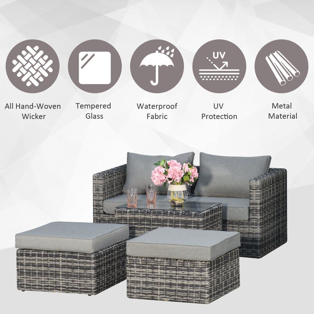 image-5 Pcs PE Rattan Armchair Outdoor Garden Seating Comfort Balcony Home -Mixed Grey