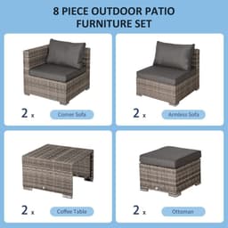image-6-Seater Sofa & Coffee Table Rattan Outdoor Garden Furniture Set Grey