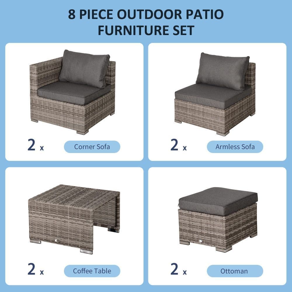 image-6-Seater Sofa & Coffee Table Rattan Outdoor Garden Furniture Set Grey