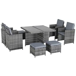 image-9PC Rattan Garden Furniture Set 8 Wicker Dining Chairs Footrest Table - Grey