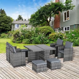 image-9PC Rattan Garden Furniture Set 8 Wicker Dining Chairs Footrest Table - Grey
