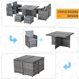 image-9PC Rattan Garden Furniture Set 8 Wicker Dining Chairs Footrest Table - Grey