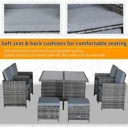 image-9PC Rattan Garden Furniture Set 8 Wicker Dining Chairs Footrest Table - Grey