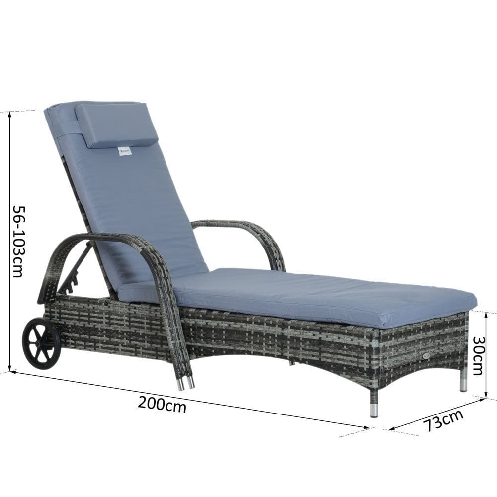 image-Adjustable Rattan Sun Lounger Outdoor Recliner w/ Cushion Garden Pool
