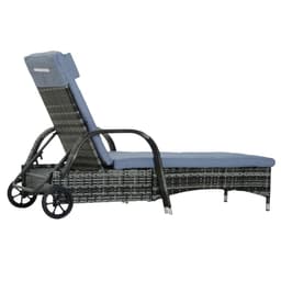 image-Adjustable Rattan Sun Lounger Outdoor Recliner w/ Cushion Garden Pool