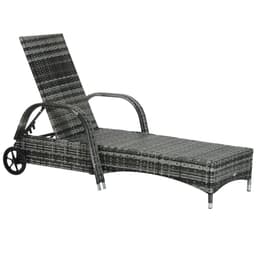 image-Adjustable Rattan Sun Lounger Outdoor Recliner w/ Cushion Garden Pool
