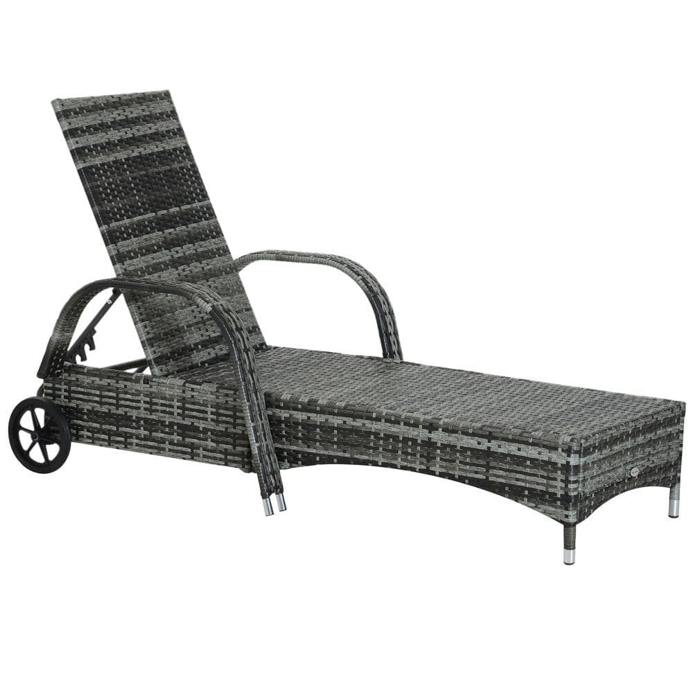 image-Adjustable Rattan Sun Lounger Outdoor Recliner w/ Cushion Garden Pool