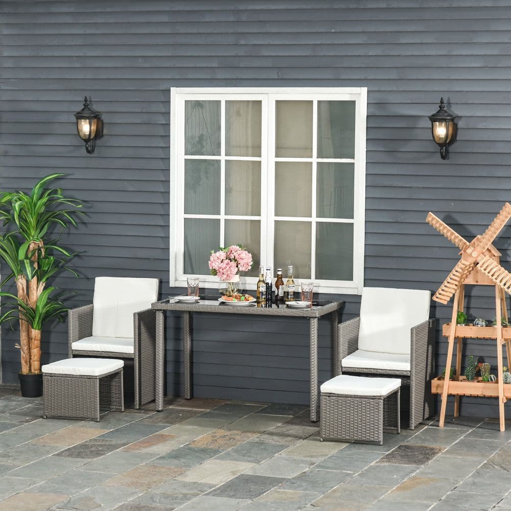 image-5 Pieces Rattan Garden Furniture Sofa Set w/ Table Chair Footrest Grey