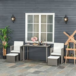 image-5 Pieces Rattan Garden Furniture Sofa Set w/ Table Chair Footrest Grey