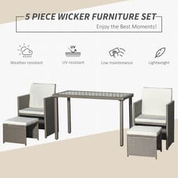 image-5 Pieces Rattan Garden Furniture Sofa Set w/ Table Chair Footrest Grey