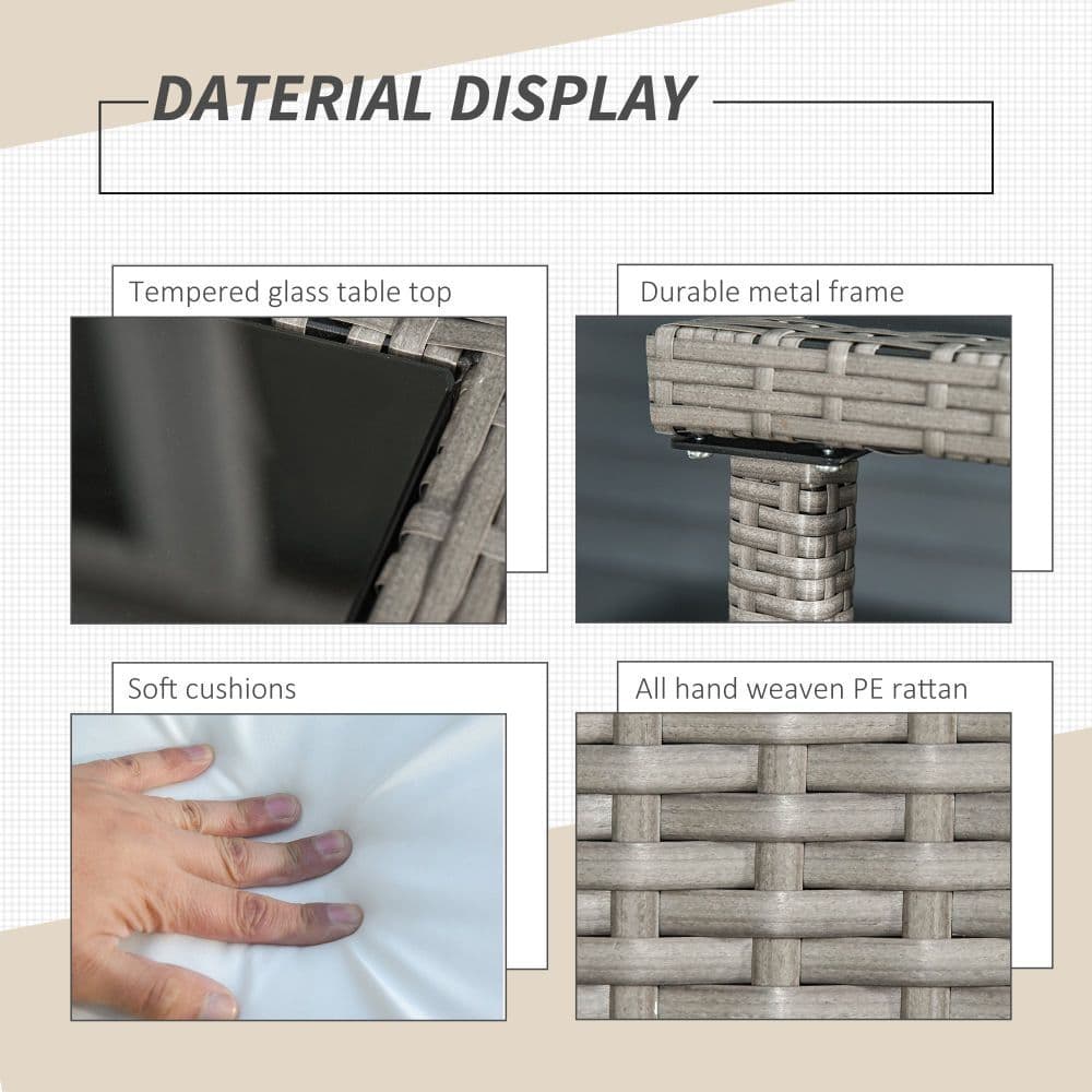 image-5 Pieces Rattan Garden Furniture Sofa Set w/ Table Chair Footrest Grey