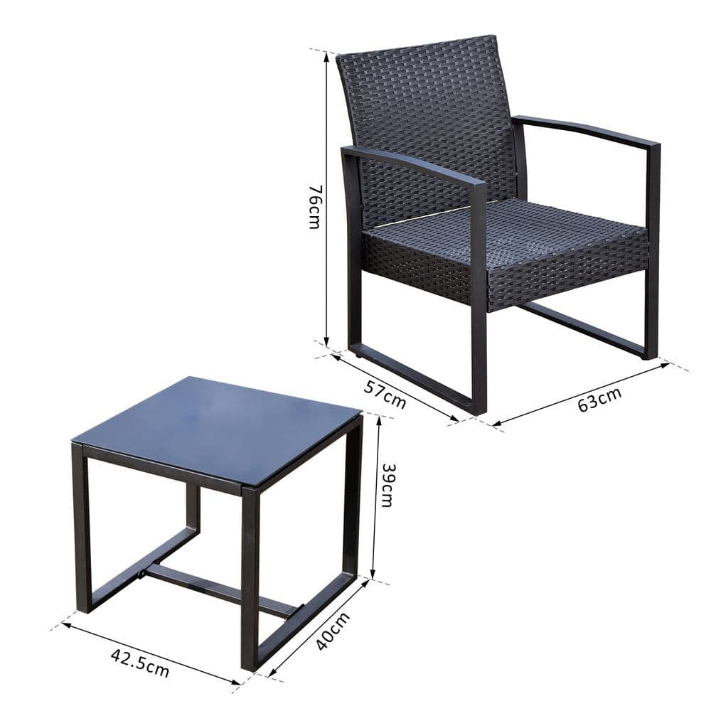 image-3 Pc Patio Rattan Coffee Set-Black