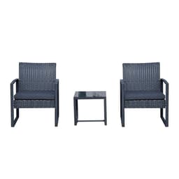 image-3 Pc Patio Rattan Coffee Set-Black